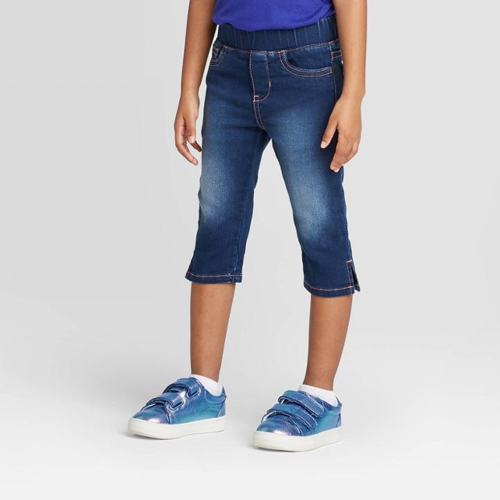 Toddler Girls' Capri Pull-on Waist Jeans - Cat & Jack Dark Wash 12m, Toddler Girl's