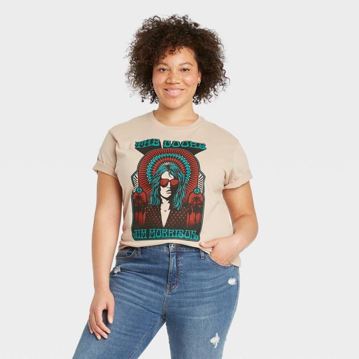 Merch Traffic Women's Plus Size The Doors Jim Morrison Short Sleeve Graphic T-shirt - Beige