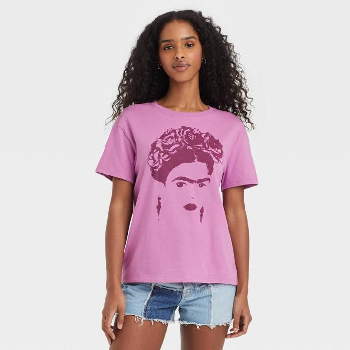 Modern Lux Women's Frida Outline Short Sleeve Graphic T-shirt - Purple