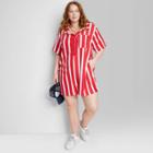 Women's Plus Size Ascot + Hart Short Sleeve Graphic Romper - Red