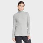 Women's Long Sleeve Waffle Knit Mock Turtleneck Slim Fit T-shirt - Universal Thread Heather Gray