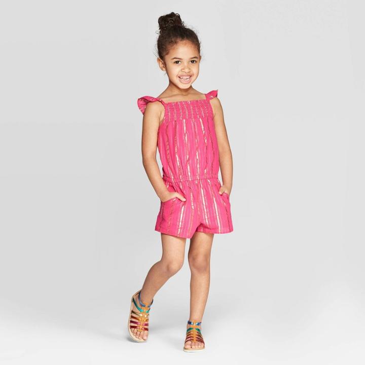 Toddler Girls' Striped Lurex Romper - Cat & Jack Pink