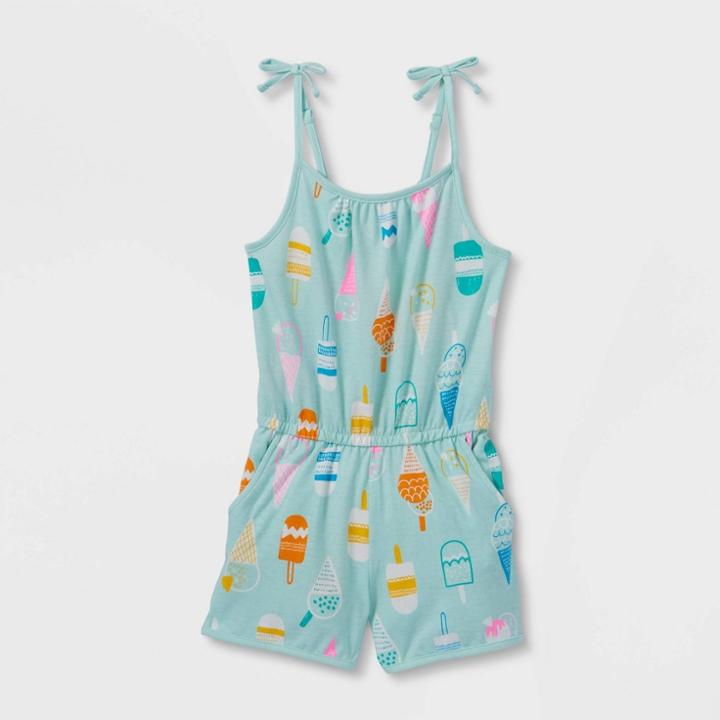 Girls' Sleeveless Printed Knit Romper - Cat & Jack Mint