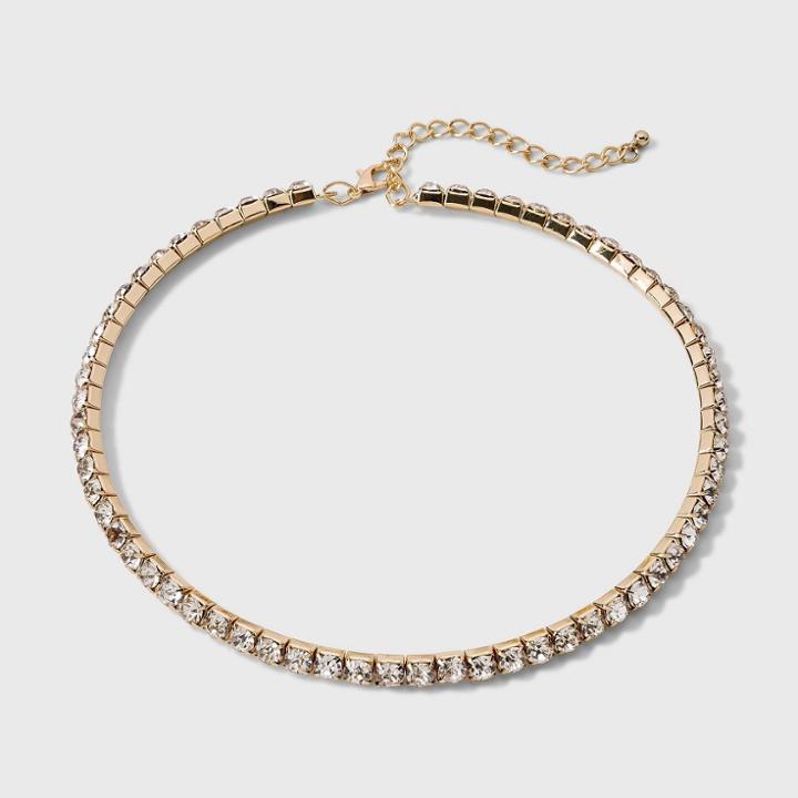 16 Rhinestone Collar Statement Necklace - A New Day Clear, Red