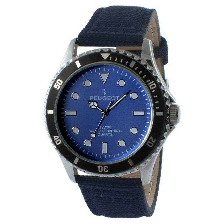 Peugeot Watches Peugeot Men's Sports Bezel Canvas Strap Watch - Blue, Navy
