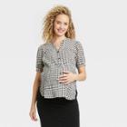 The Nines By Hatch Short Sleeve Button-down Maternity Shirt Black Plaid