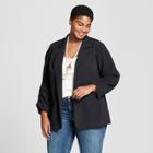 Women's Plus Size Ruched Sleeve Blazer - Ava & Viv Black