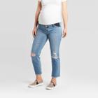 Maternity Inset Panel Distressed Straight Jeans - Isabel Maternity By Ingrid & Isabel Blue