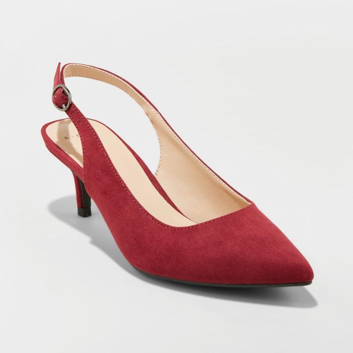 Women's Naoma Kitten Sling Back Heeled Pumps - A New Day Burgundy (red)