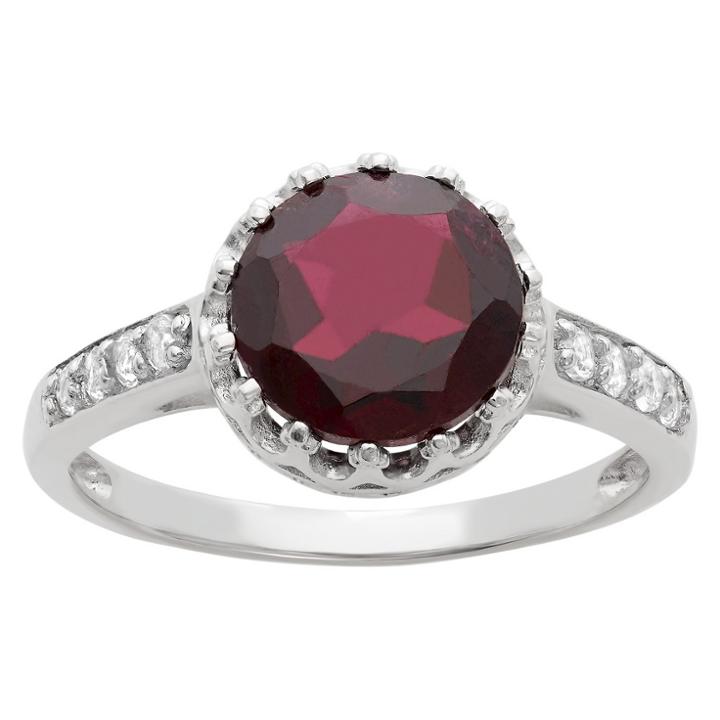 2 Tcw Tiara Round-cut Garnet Crown Ring In Sterling