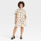 Women's Plus Size Short Sleeve Button-up Trapeze Dress - Who What Wear White