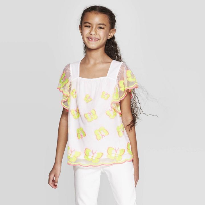 Girls' Short Sleeve Butterfly Tank Top - Cat & Jack White