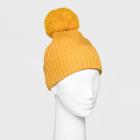 Women's Ribbed Cuff Pom Beanie - A New Day Mustard (yellow)
