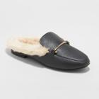 Women's Rebe Wide Width Faux Leather Fur Backless Mules - A New Day Black 7.5w,