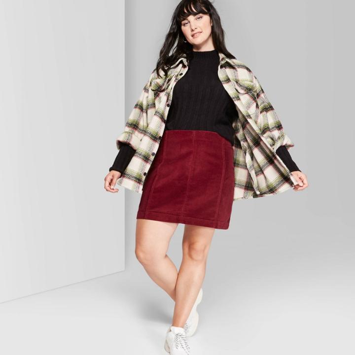 Women's Plus Size High-rise Corduroy Mini Skirt - Wild Fable Burgundy