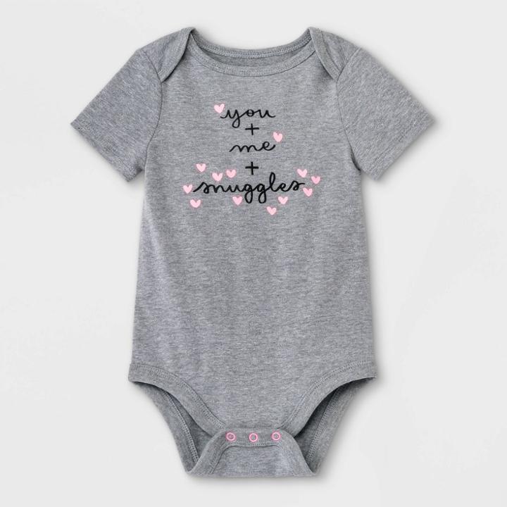 Baby Girls' 'you + Me + Snuggles' Short Sleeve Bodysuit - Cat & Jack Gray Newborn