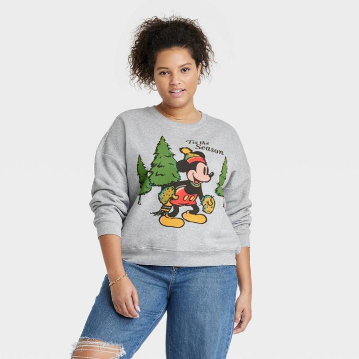 Women's Disney Plus Size 'tis The Season Mickey Graphic Sweatshirt - Gray
