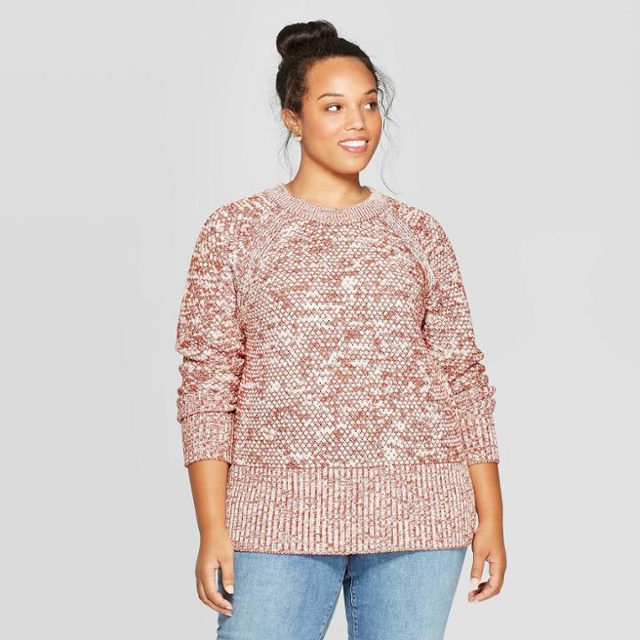 Women's Plus Size Long Sleeve Crewneck Pullover Sweater - Universal Thread Brown 1x, Size: