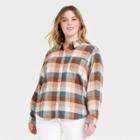 Women's Plus Size Relaxed Fit Long Sleeve Flannel Button-down Shirt - Universal Thread Brown Plaid