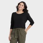 Women's Long Sleeve Rayon Span T-shirt - A New Day Black