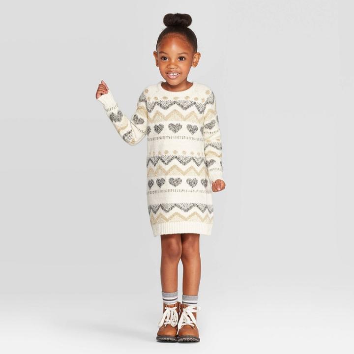 Toddler Girls' 'heart' Sweater Dress - Cat & Jack Cream 12m, Toddler Girl's, Beige