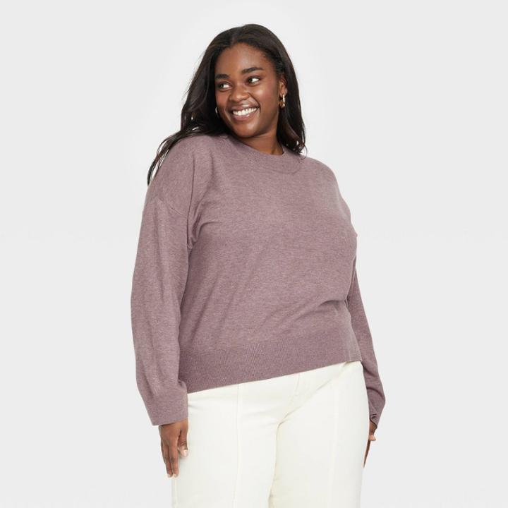 Women's Plus Size Fine Gauge Crewneck Sweater - A New Day Dark Brown