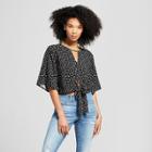 Women's Floral Print Keyhole Tie - Front T-shirt - Mossimo Supply Co. Black