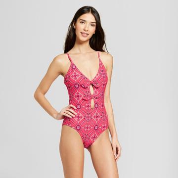Vanilla Beach Women's Knot Front Cheeky One Piece - Red/blue