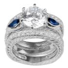 Journee Collection 10 1/5 Ct. T.w. Round-cut Cz Pave Set Glass Stone Wedding Ring Set In Sterling Silver - Blue,