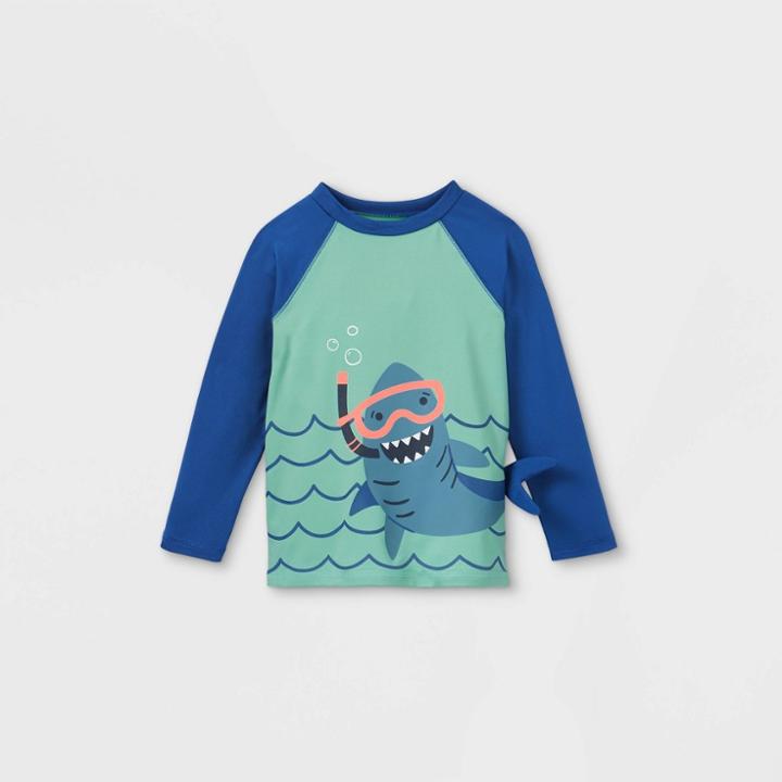 Toddler Boys' Shark Long Sleeve Graphic Rash Guard Swim Shirt - Cat & Jack Blue/aqua