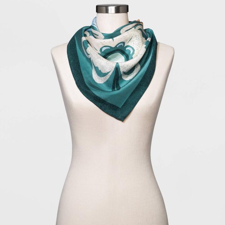 Women's Floral Print Washable Silk Scarf - Universal Thread Green