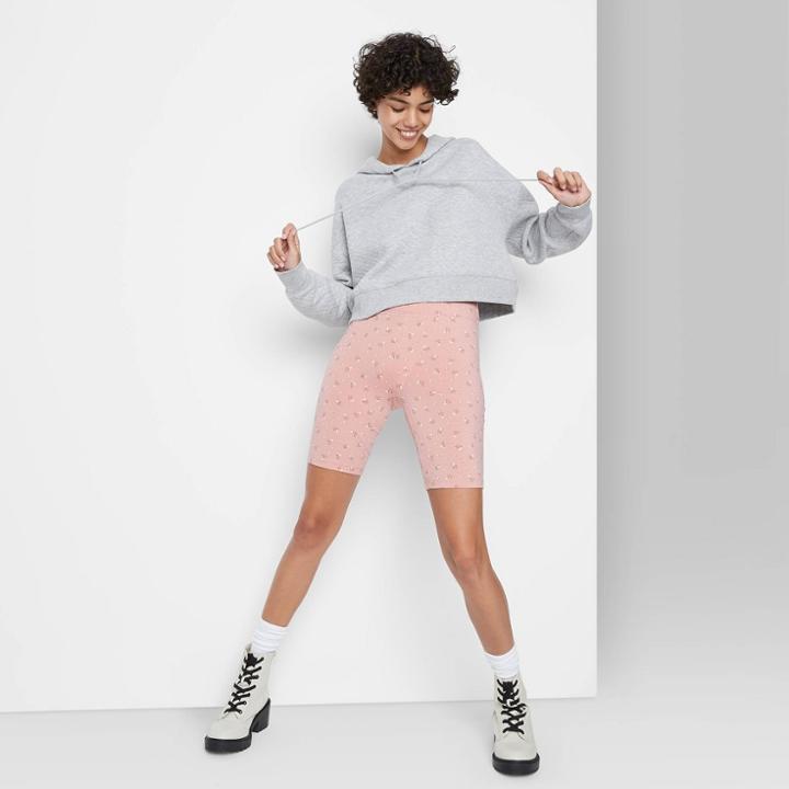 Women's High-rise Bike Shorts - Wild Fable Blush Pink Floral