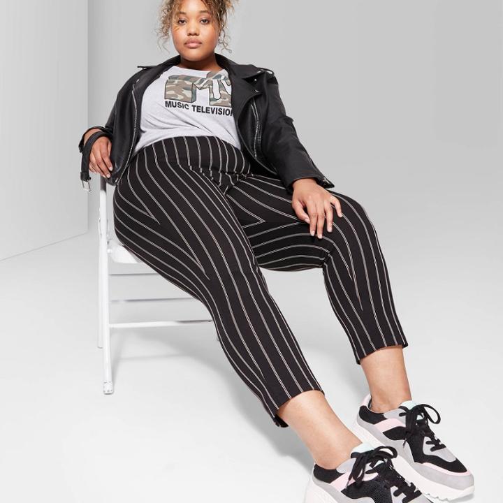 Women's Plus Size Striped High-rise Skinny Pants - Wild Fable Black