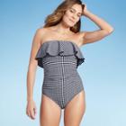 Women's Bandeau Flounce High Coverage One Piece Swimsuit - Kona Sol Navy Blue