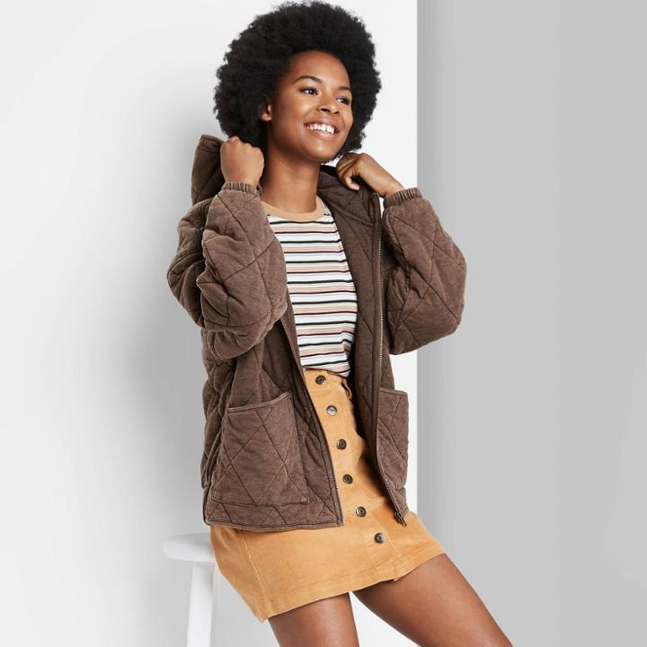 Women's Hooded Quilted Jacket - Wild Fable Dark Chocolate