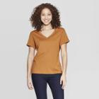Women's Slim Fit Short Sleeve V-neck T-shirt - A New Day Rust (red)