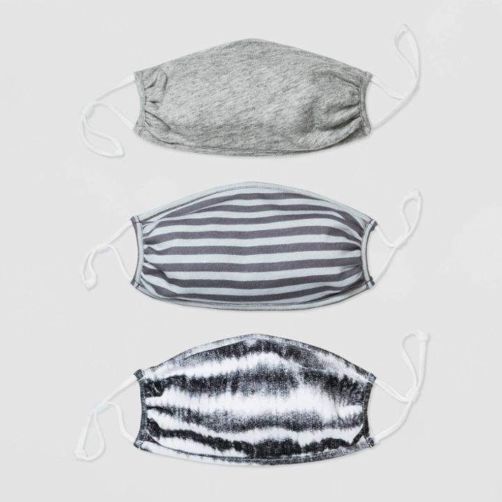 Kids' 3pk Tie-dye Striped Mask - Harper & Elliott Gray