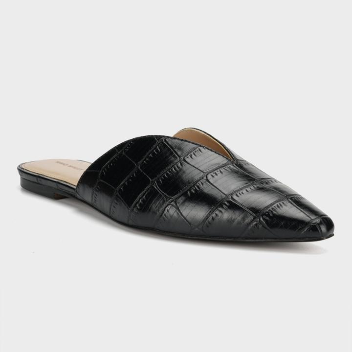 Women's Payton Faux Croc V Cut Mules - Who What Wear Black