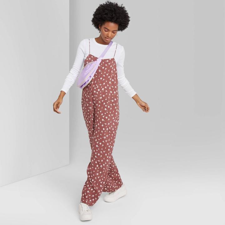 Women's Floral Print Sleeveless Square Neck Strappy Waistless Jumpsuit - Wild Fable Cinnamon Xs, Women's, Red