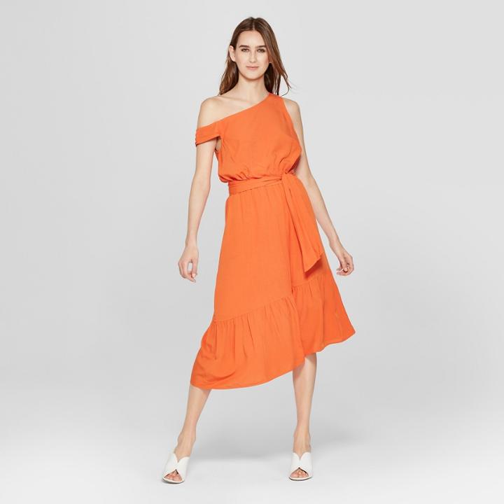 Women's Asymmetric One Shoulder Midi Dress - Mossimo Orange