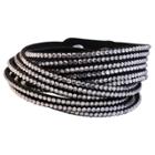 Women's Zirconite Leather Double Wrap Bracelet With Multiple Strand Colored Faux Crystals - Clear