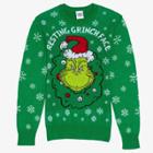 Dr. Seuss Men's Dr.seuss Resting Grinch Face Ugly Holiday Sweater - Green