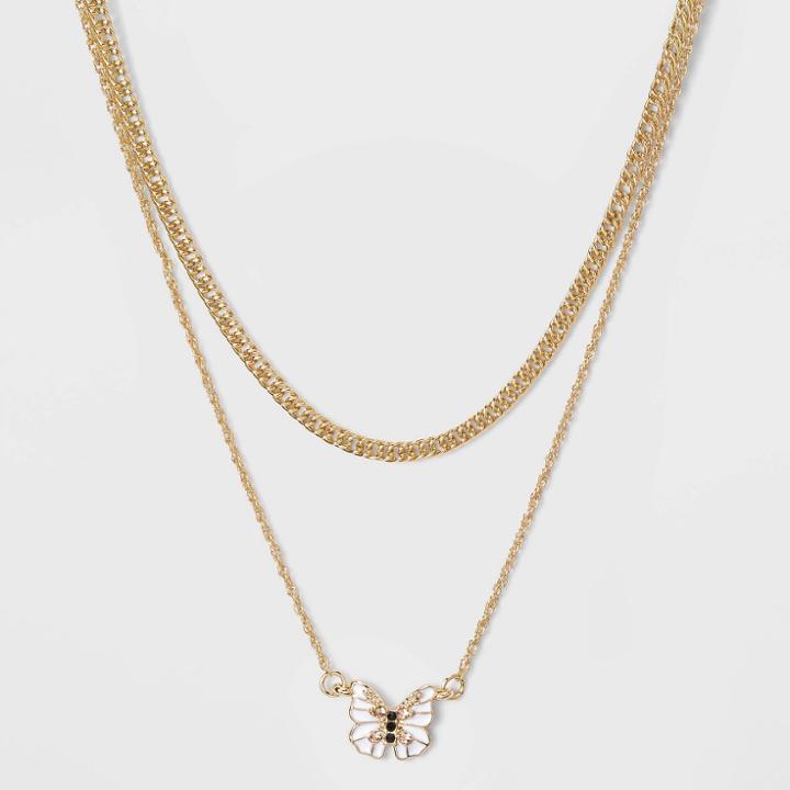 Sugarfix By Baublebar Layered Butterfly Pendant Necklace - Gold, Women's
