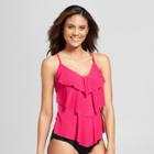 Aqua Green Women's Tiered Tankini Top - Cherry Pink -