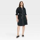 Women's Plus Size Long Sleeve Twill Dress - Ava & Viv Black X