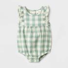 Baby Girls' Gingham Gauze Short Leg Romper - Cat & Jack Mint Green Newborn