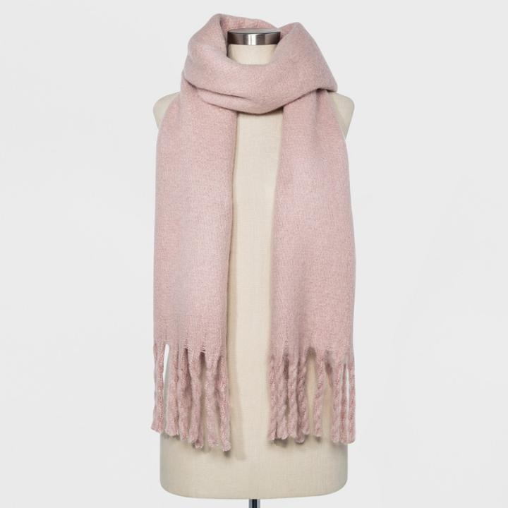 Women's Brushed Woven Blanket Scarf - A New Day Pink
