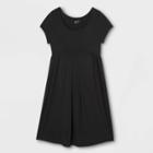 Short Sleeve Pleated Front A-line Maternity Dress - Isabel Maternity By Ingrid & Isabel Black