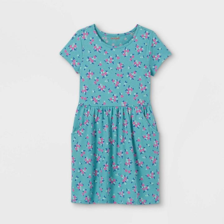 Girls' Printed Jersey Short Sleeve Knit Dress - Cat & Jack Ocean Green
