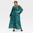 Women's Plus Size Balloon Long Sleeve Cinched Mesh Dress - Ava & Viv Blue